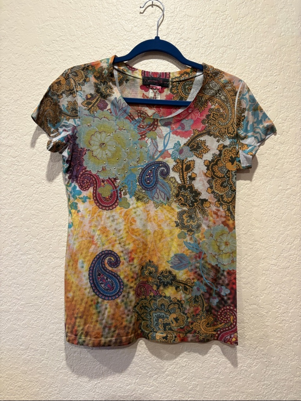 Boho Floral Paisley Short Sleeve Tee - Multi